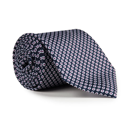 Drake's - Navy & Fuchsia Double Spot Print Silk